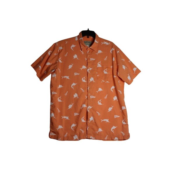 Salt Life Short Sleeve Orange Button Down Hawaiian Shirt Mens Large - Picture 1 of 5